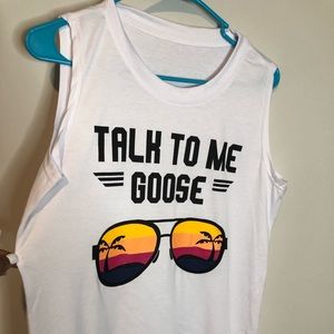 New White talk to me goose tank top